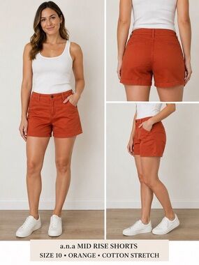 a.n.a Mid Rise Shorts Size 10 Orange Cotton Stretch Casual Summer